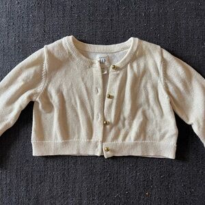 Baby Gap cream glitter cardigan with gold buttons size 6-12 months
